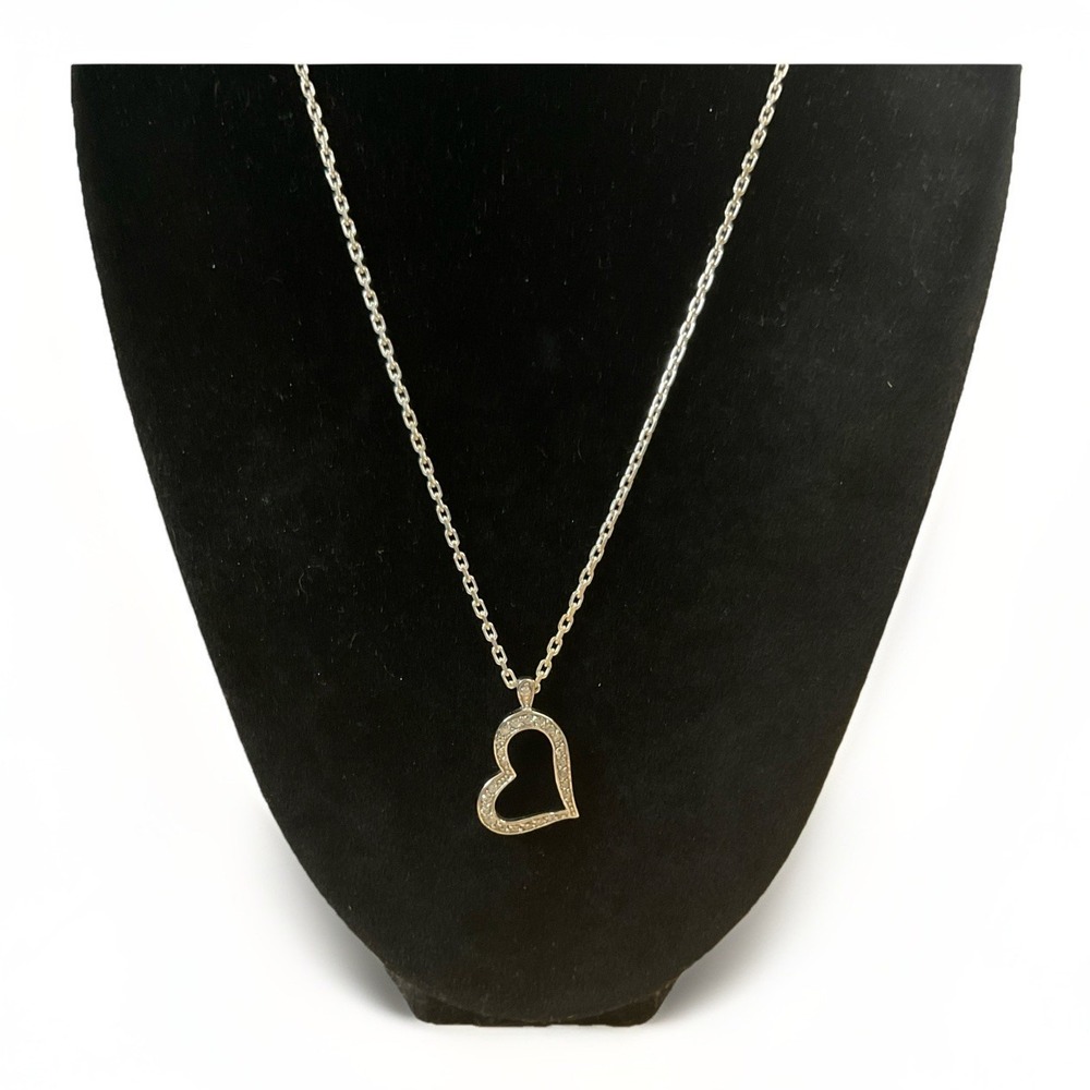 Sterling Silve Heart Necklace‎ Cubic Zirconia Pendant 18" Stackable